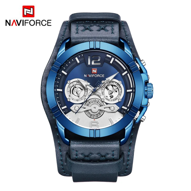 NAVIFORCE Мужские Аналоговые кварцевые роскошные модные часы деловые часы мужские водонепроницаемые наручные часы с кожаным ремешком Мужские часы Relogio Masculino - Цвет: BE BE