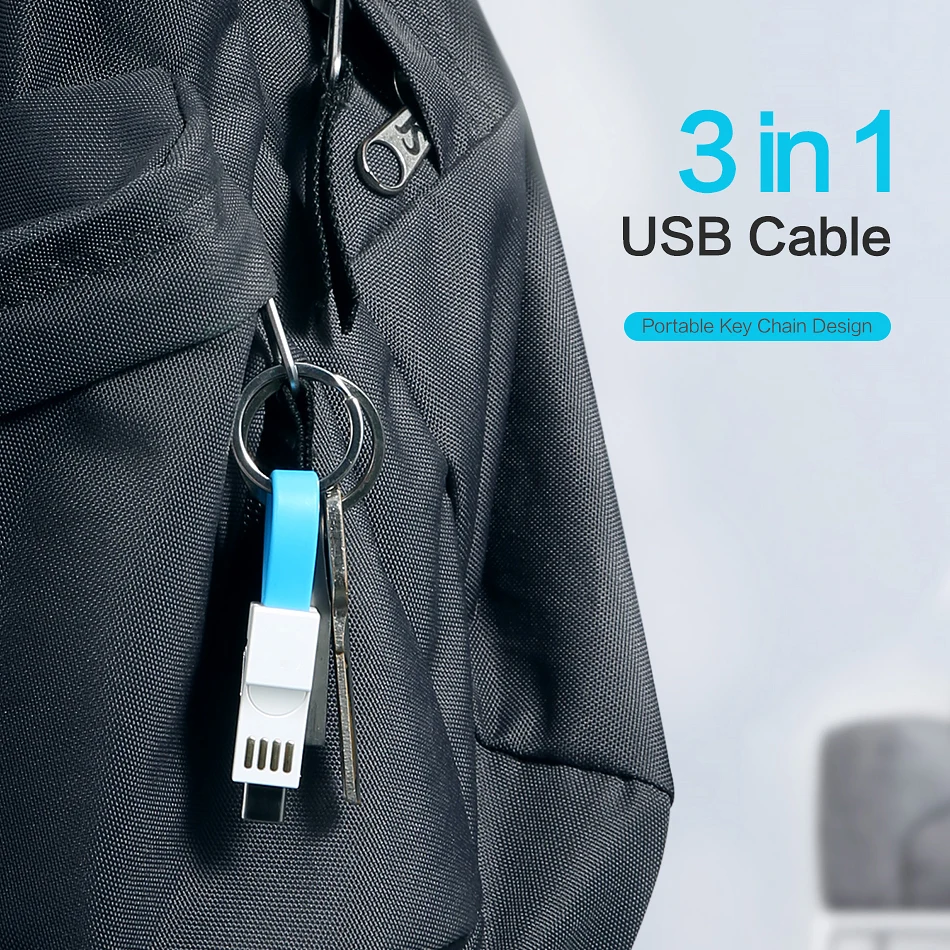 Многофункциональный 3 в 1 USB кабель для iPhone/Type C/Micro зарядки брелок портативное