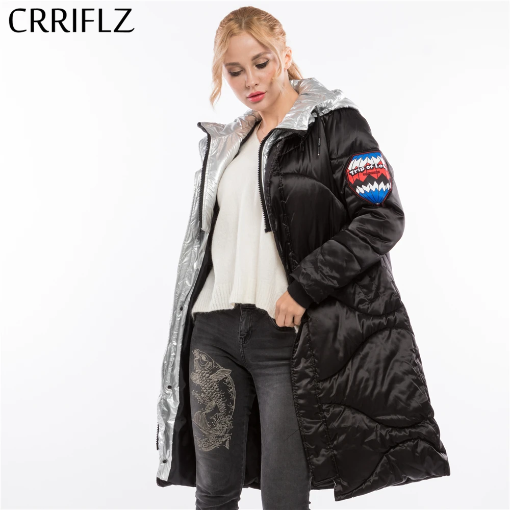 Fashionable Woman Slim Silver Jacket Warm Winter Jacket Women Hooded Coat Down Parkas Long Female CRRIFLZ New Winter Collection