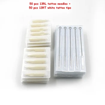 

Sterile 50 pcs tattoo needles 13RL white Tattoo Tips 13R Kit Tattoo Disposable Needles and white Tubes set 100 pcs/lot