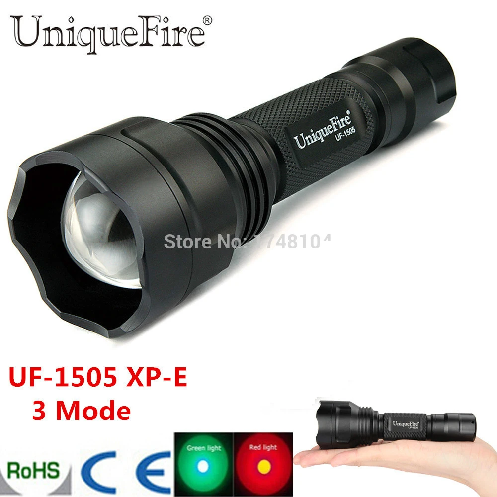 UniqueFire UF1505 XP-E зеленый/красный светодиодный светильник, масштабируемый светильник-вспышка, однонапильный асферический объектив 38 мм для пеших прогулок