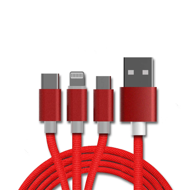 Мульти usb кабель 3 в 1 кабель для зарядного устройства нейлоновый Плетеный 1 м Alluminum разъем usb зарядный кабель для iPhone X max 6 S 7 8 для iPad