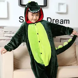Kigurumi пижамы комбинезоны для фланель для мальчиков и девочек дети Стич пижамный комплект динозавр Пикачу, с нашивкой в виде красивого