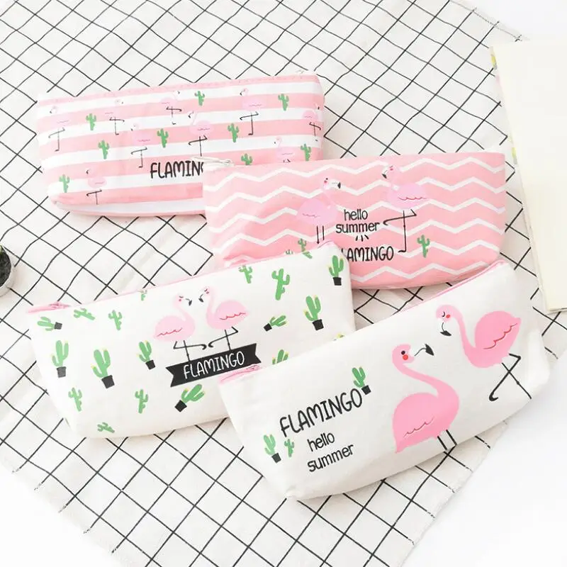 

Flamingo Pencil Case Canvas Cactus School Supplies Stationery Gift Students Cute Pencil Box Pencilcase Pencil Bag School Tool