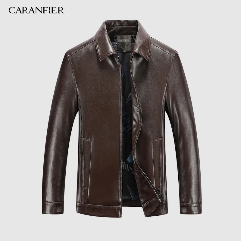 CARANFIER,, мужская куртка из натуральной кожи, осенняя верхняя одежда, черная, тонкая, простая, Бизнес Стиль, овчина, пальто, одежда высокого качества