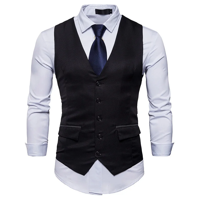 

2018 Men's Suit Vest Fashion Solid Slim Fit Wedding Waistcoat Sleeveless Men Dress Vests Plus Size S-XXL