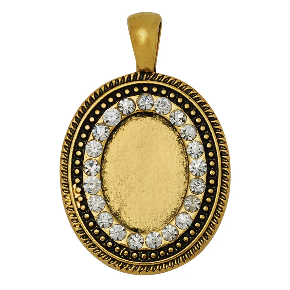 Wholesale 13*18 mm Antique Gold Blank Clear Rhinestone Pendant Trays For Chunky Pendants Making