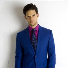 Смокинг для жениха на заказ, костюмы Королевского синего цвета на заказ, 1 пуговица с отворотом, карман с клапаном, свадебные костюмы для мужчин на заказ