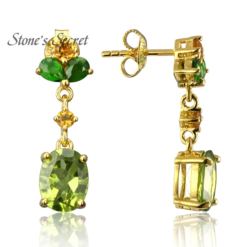 4.37ctw Manchurian Peridot Yellow Sapphire Chrome Diopside 18k Gold Over Silver Earrings