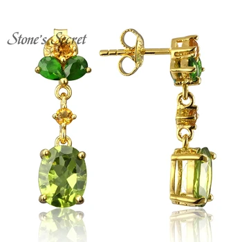 

4.37ctw Manchurian Peridot Yellow Sapphire Chrome Diopside 18k Gold Over Silver Earrings