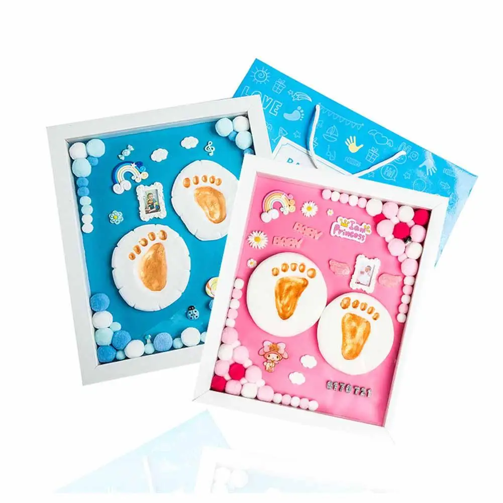 

Baby Hand And Foot Print Mud Baby Photo Frame Commemorative Gift Box Set DIY Clay Color Mud Children Toys Innovative Gift