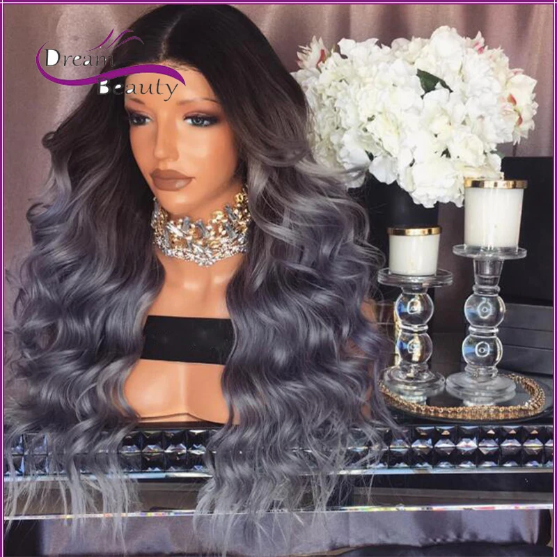8A Best 1B/grey ombre human hair wigs Brazilian full lace human hair wigs body wave two tone