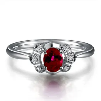 

GVBORI 18K Gold Natural Ruby Gemstone Ring Dimaond Classic Women ElegantWedding/Anniversary/Engagement/Party/gift Fine Jewelry