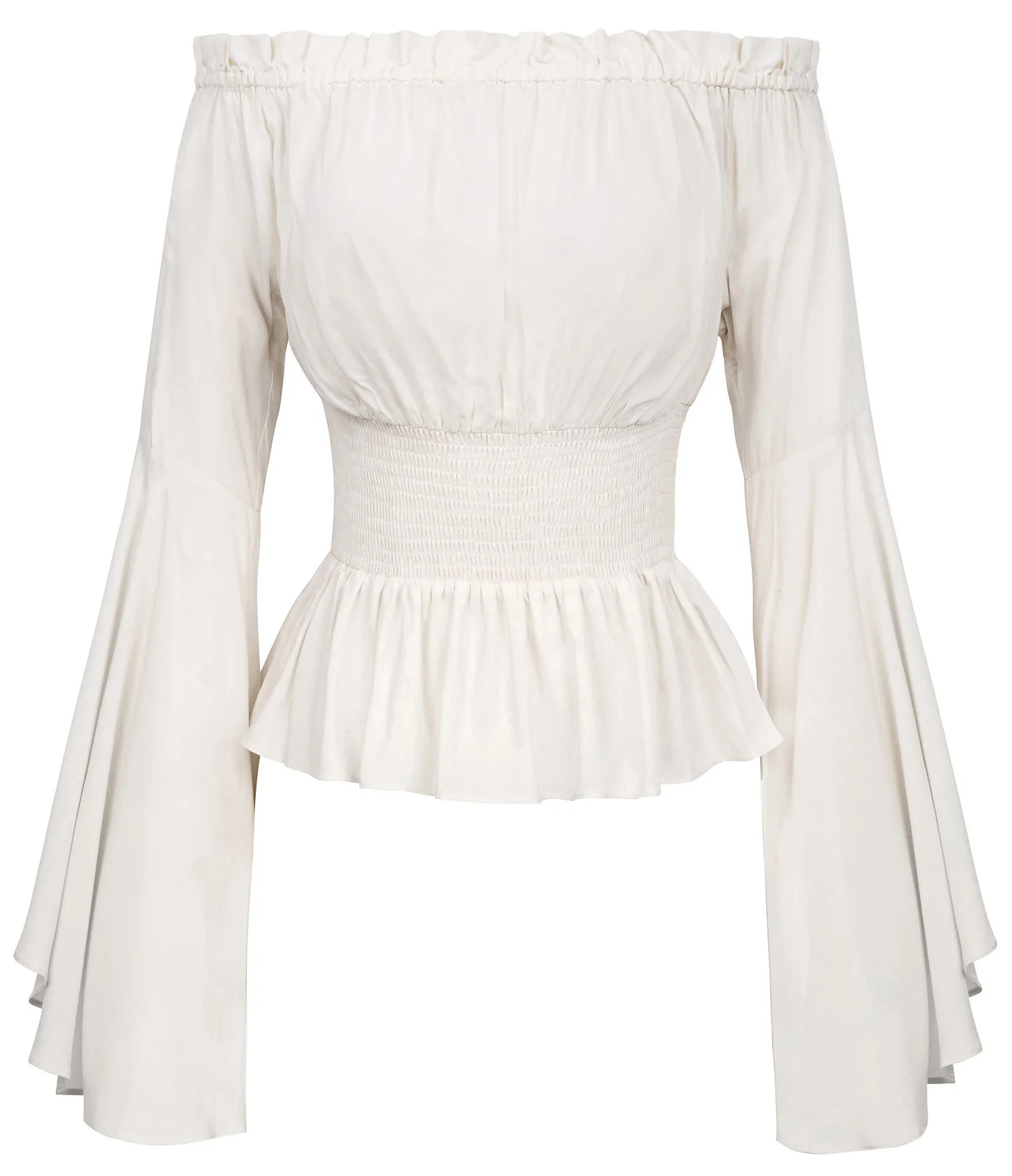 Ivory Belle Poque, летняя Готическая рубашка,, Женская Однотонная рубашка, Ретро стиль, Ретро стиль, Ренессанс, средневековый Готический, викторианский стиль, рукава-колокольчики, топы - Цвет: Ivory