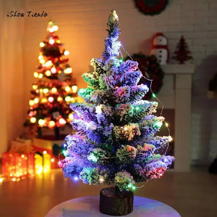 

ISHOWTIENDA New 1PC 50cm Artificial Flocking Snow Christmas Tree LED Multicolor Lights Holiday Decoration Christmas Tree Decor