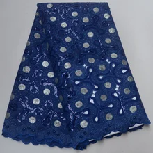Высококачественная африканская кружевная ткань высокого класса Королевского синего цвета с блестками для вечерних платьев PSA154-3108