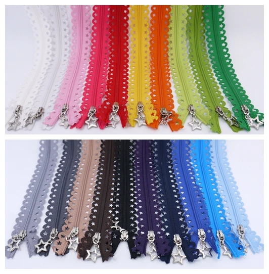 NEW 100pcs/lot 35cm 13.8inches 3 DIY Nylon Coil Star Zippers Lace