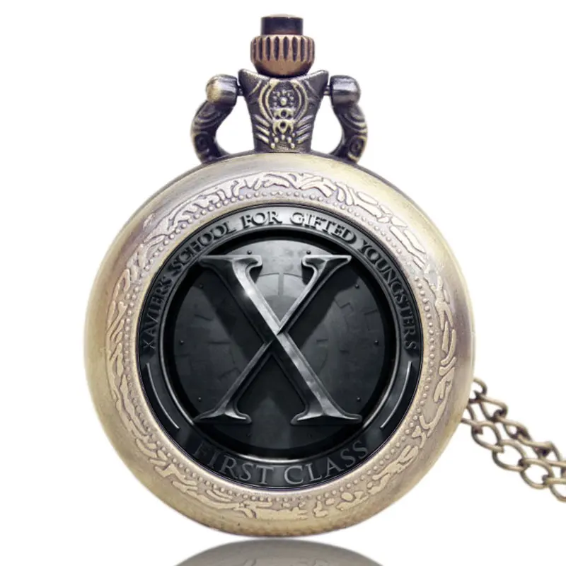 

Antique Bronze Chain Necklace Watch X-Men Design Quartz Pocket Watch for Womens Mens Holiday Gifts