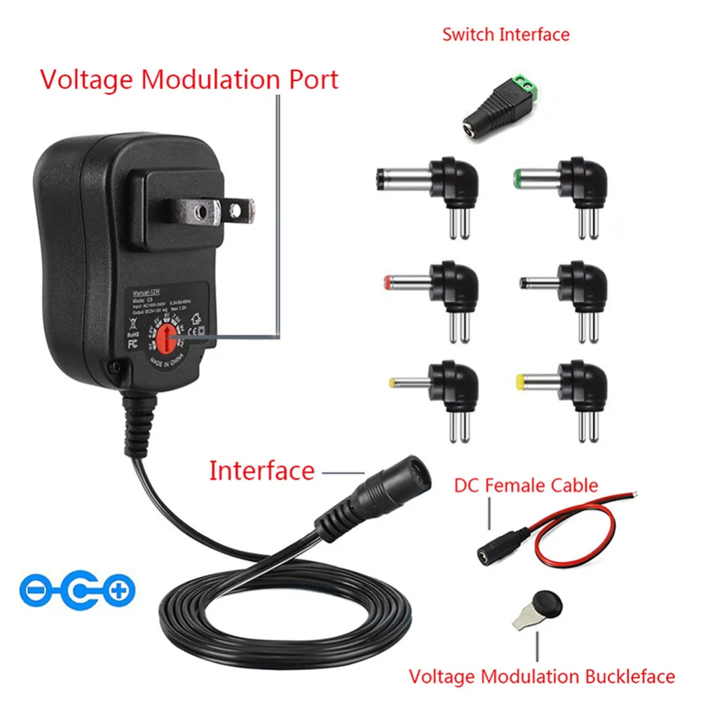 100-240 В до 3 В, 4,5 в, 5 В, 6 в, 7,5 в, 9 В, 12 В 12 Вт Универсальный Регулируемый AC/DC адаптер зарядного устройства Импульсный источник питания