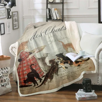 

Cat Gril Throw Blanket Poster Adult Animal Bedding Plush Soft Office Quilts Drop Ship Brand Fashion Travel Picnic 3D Printed
