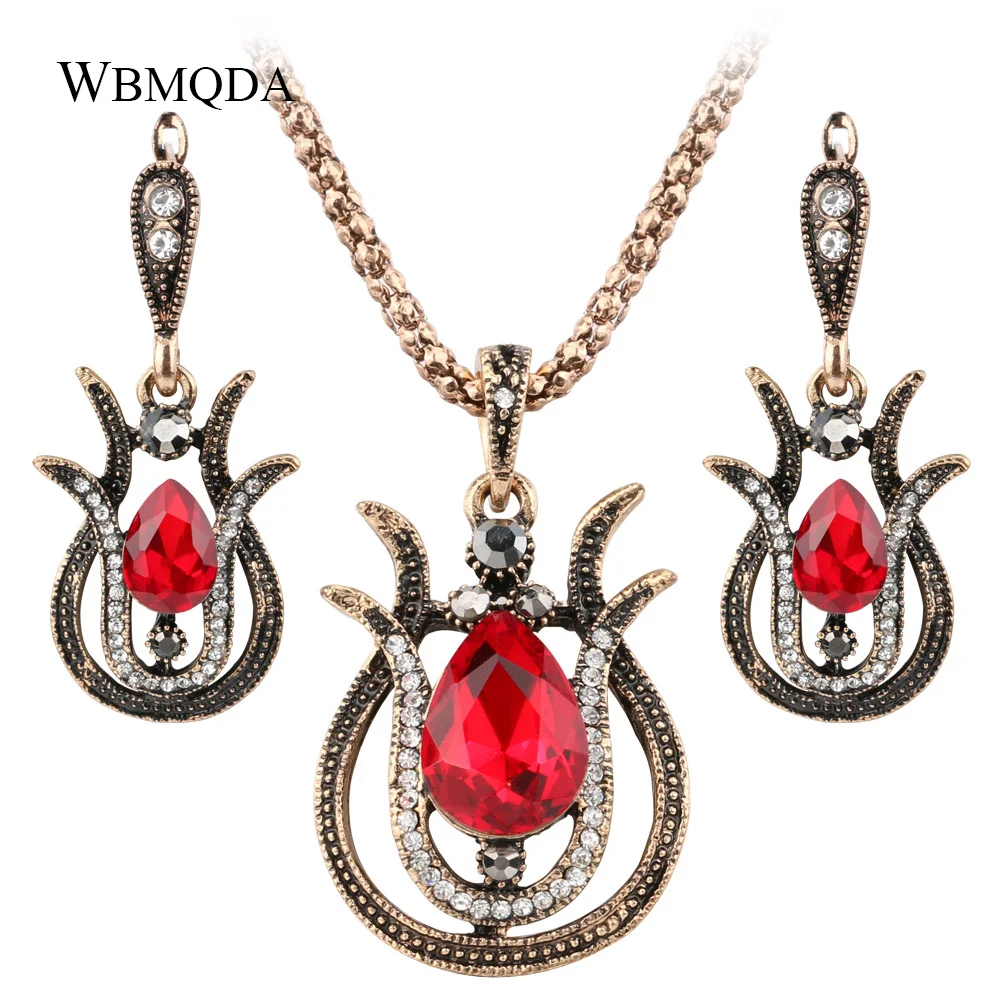 2-Pcs-lot-2018-Bohemian-Jewelry-Sets-Dubai-Gold-Color-Tibetan-Alloy-Pendant-Necklace-And-Drop