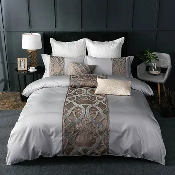 

4/7Pcs Silver Grey luxury Egyptian cotton bedding set queen king bed set Chinese embroidery duvet cover bed sheet set 40
