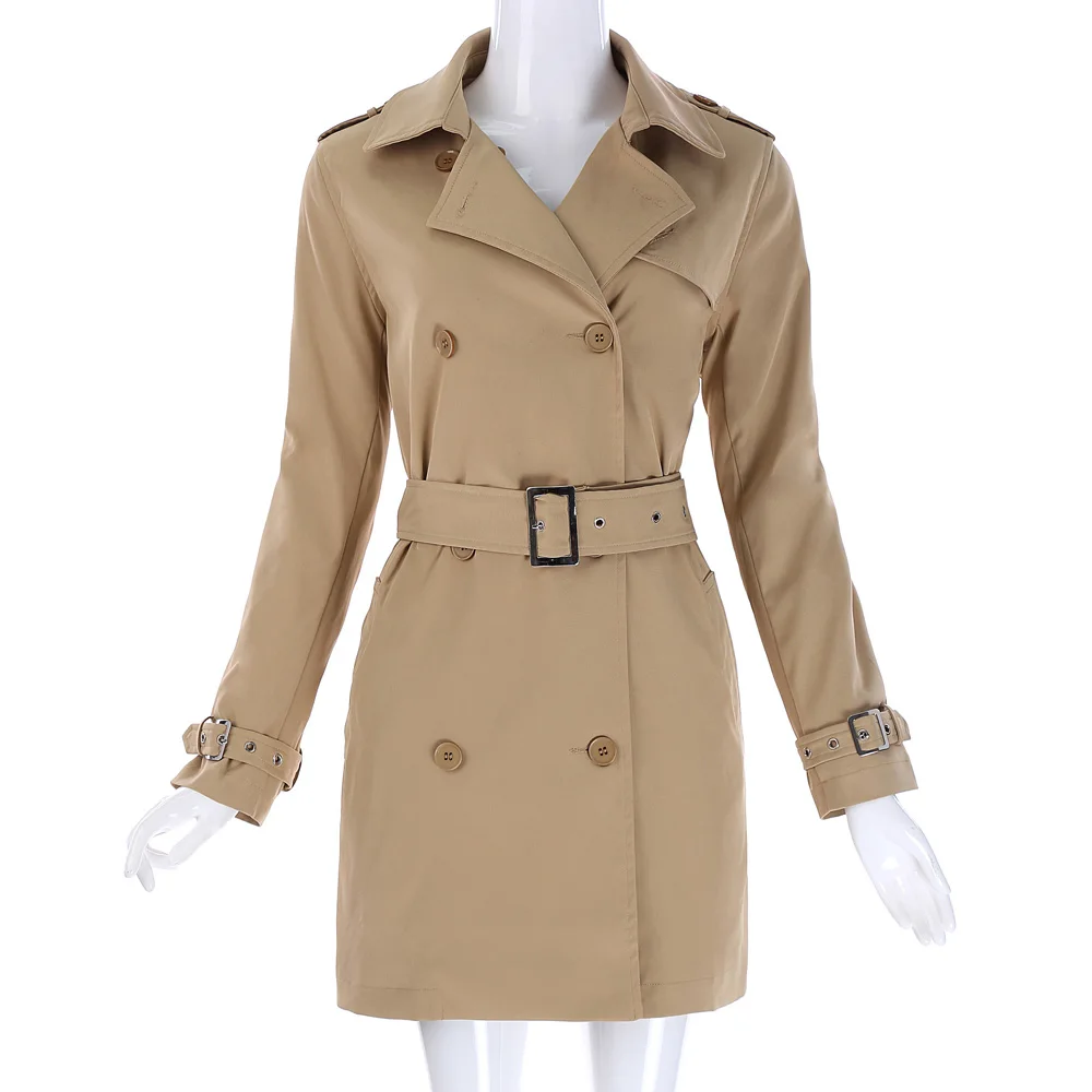 Buy Trench Coat Women 2017 Double Breasted Turn Down Collar Trench Outerwear