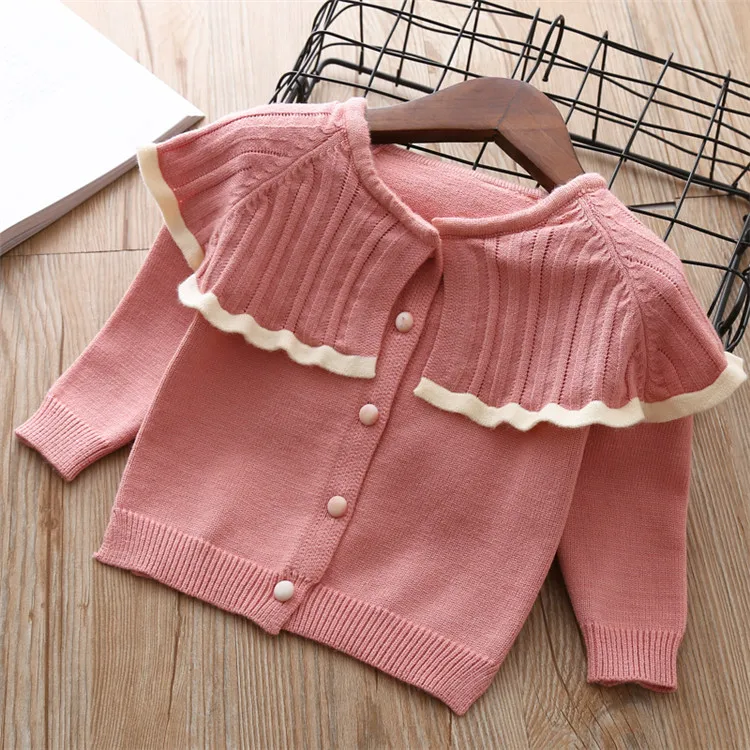 Fanfiluca Toddler Girls Cardigan Cute Baby Girl Cotton Knit Sweaters Autumn Long Sleeve Outerwear Fashion Kids Sweaters For 1-5T0010
