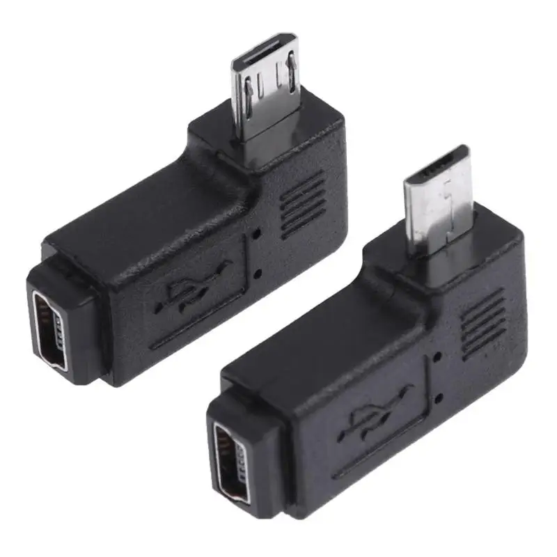 2pcs 90 Degree Mini USB Female to Micro USB Male Adapter Connector Portable Left and Right USB