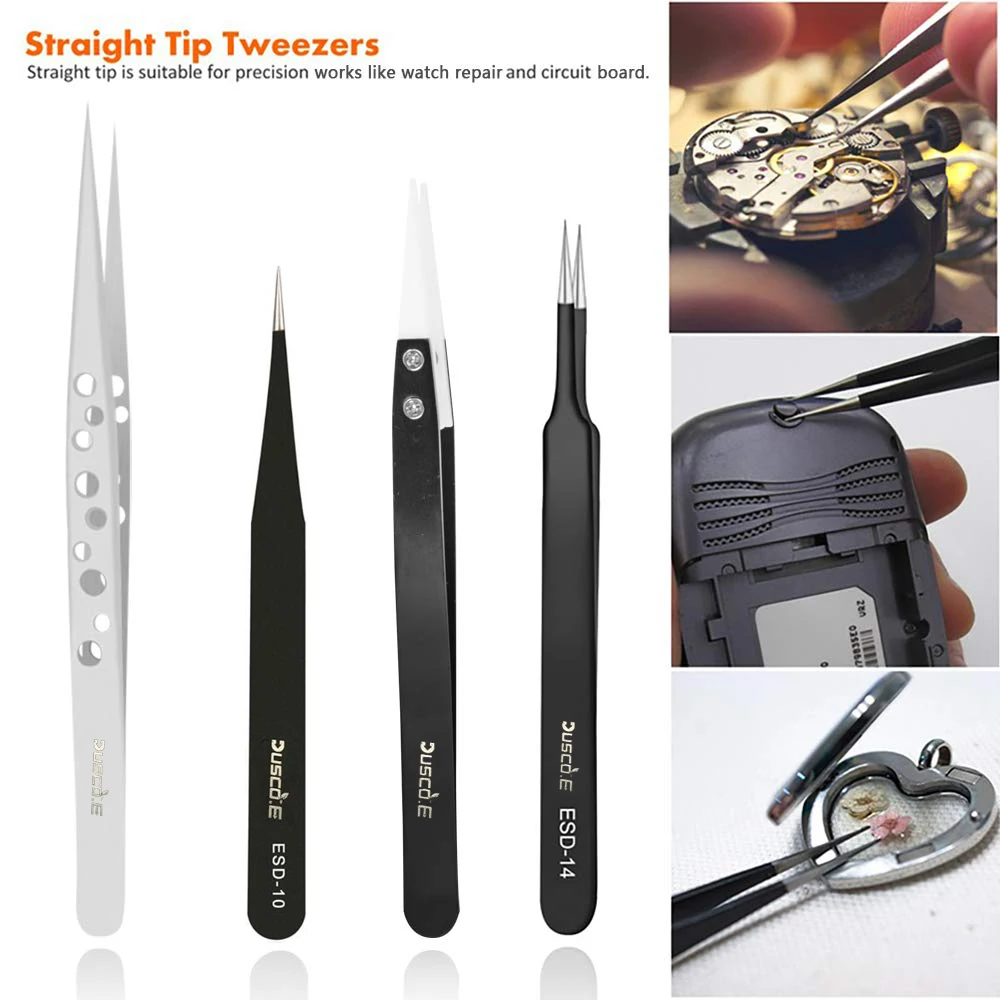 9 Pcs Tweezers Set Precision Antistatic Tip Curved Straight Stainless Steel Tweezers Nipper Electronic Mobile Phone Repair Tools