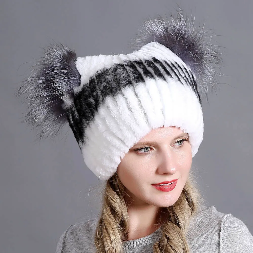 

Русская зимняя женская шапка Rex Rabbit бини Лоскутная шапка из лисьего меха модная шерстяная вязаная шапка теплая хлопковая шапка