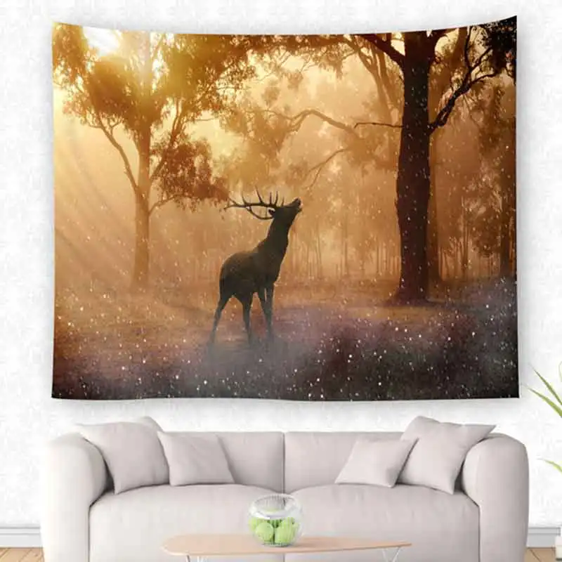 Forest View Deer Printed Wall Hanging Tapestry for Living Room Home Decor Bikini Beach Cover Bed Sheet Yoga Picnic Mat | Дом и сад