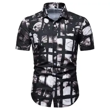 

New model Shirts Men Floral Short-sleeved Shirt Dress Fashion Loose Blouse Mens Clothing Summer