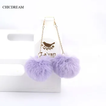 

5 Colors Lovely Bunny Fur Ball Earrings Pom Pom Drop Earrings for Women Girls Dangle Earrings Fashion Jewelry Wholesale Price
