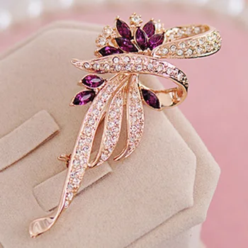 

famous brand love flowers retro royal palace retro Korean female pretty purple crystal brooch pins girlfriend gift