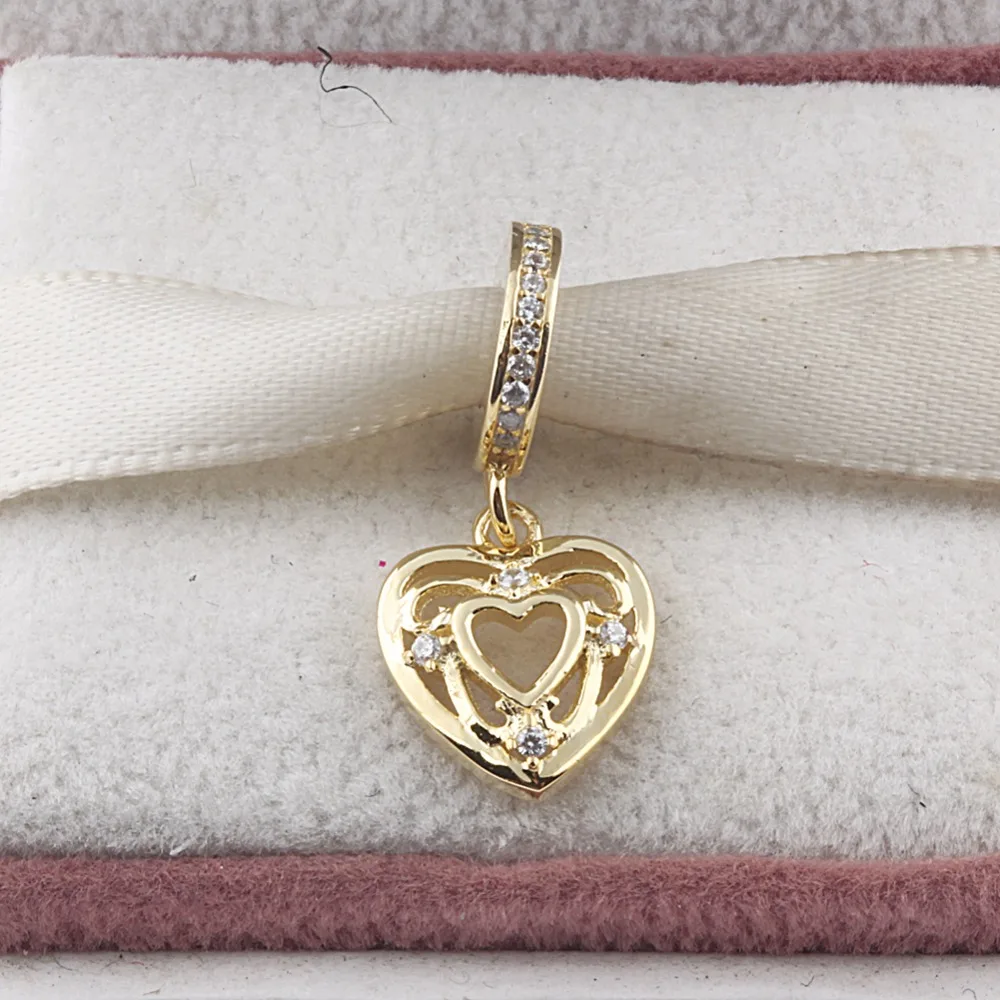 

ZMZY Gold Color Heart CZ Crystal Pendant Authentic 925 Sterling Silver Charms Fits Pandora Bracelet DIY jewelry