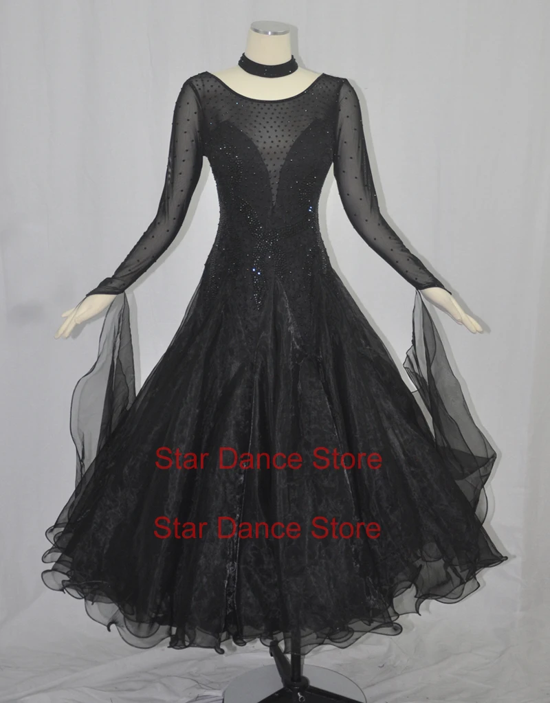 

Black Ballroom Competition Dance Dresses Women High Quality Sexy Standard Ballroom Dancing Skirt Adult Waltz Ballroom Dress
