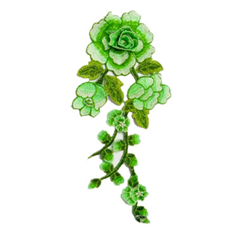 14cm sew on 5 pieces of Red and green embroidery applique patch flower