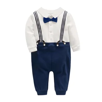 

0-3T Baby Boys Rompers Autumn Gentleman Infant Overalls Bebe Girl Jumpsuits Toddler Clothing Baby Kids Clothes with Bow