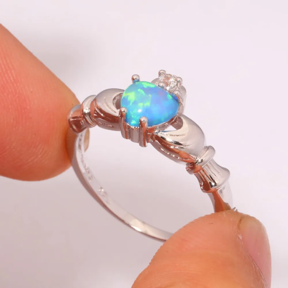 CiNily Created Blue Fire Opal Cubic Zirconia Silver Plated Wholesale Hot Sell for Women Jewelry Ring Size 7 8 OJ5307