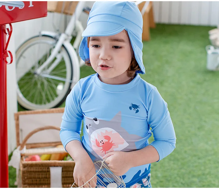 Menino de Duas Fatos de Banho Maiô para Crianças Fatos de Banho para Uma Upf50 + Roupa de Banho Crianças Peças Separados Tubarão Azul Rash Guards para Uma Criança 27 de duas peças fatos de banho separados