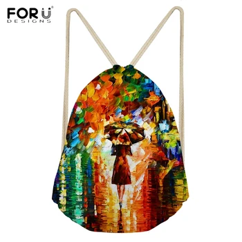 

FORUDESIGNS Fashion Landscape Oil Painting Printing Woman Drawstring Bags Softback Travel Sack Bags for Girls Storage Backpacks