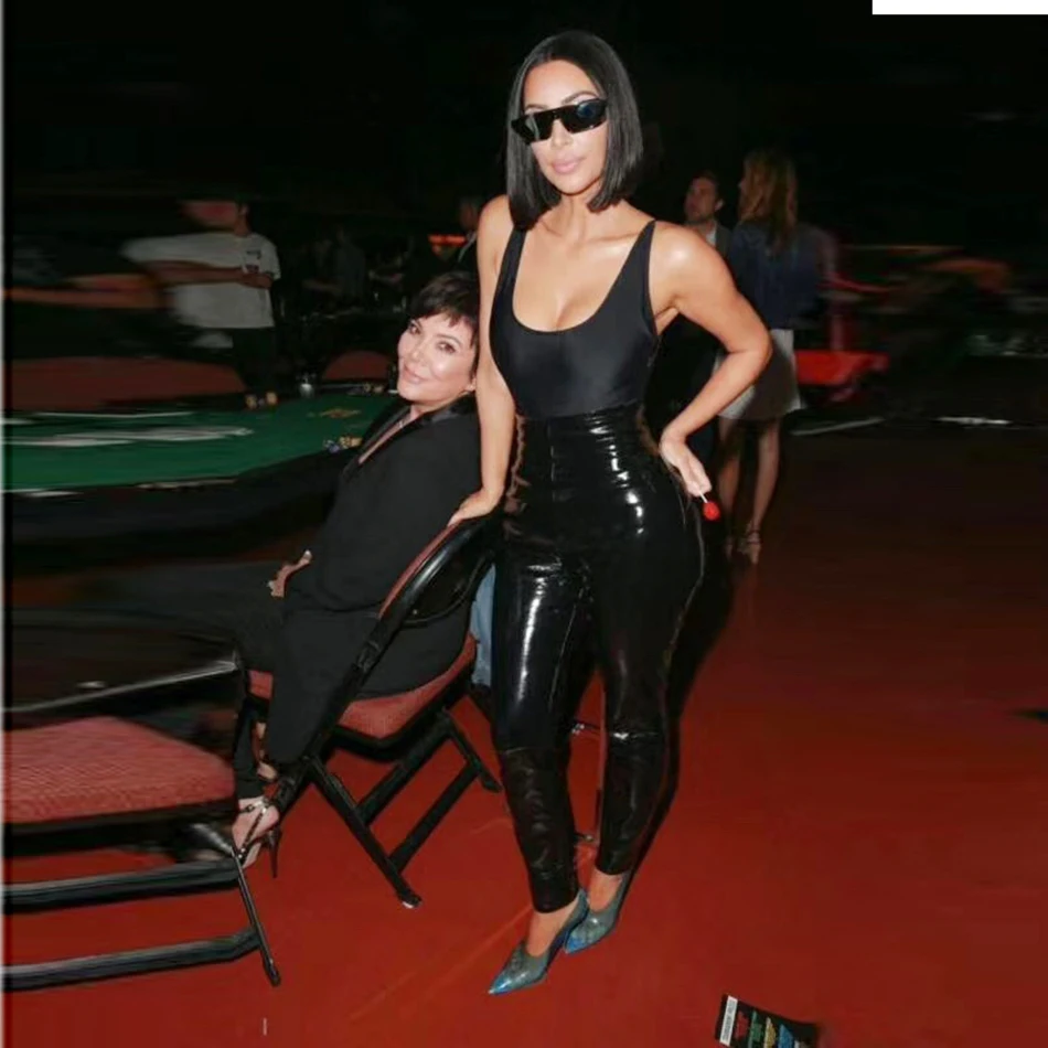 

Halinfer 2018 New summer women pants sexy bodycon Rayon Faux Leather celebrity party black pant vestidos