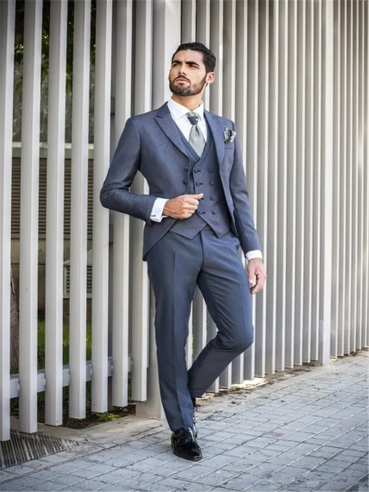 Costume Homme Grey Tweed Men Suit Winter Classic Suit Men Elegant Formal Wedding Suits For Men Retro 3 Pieces Traje Hombre Suits - Цвет: Picture style18