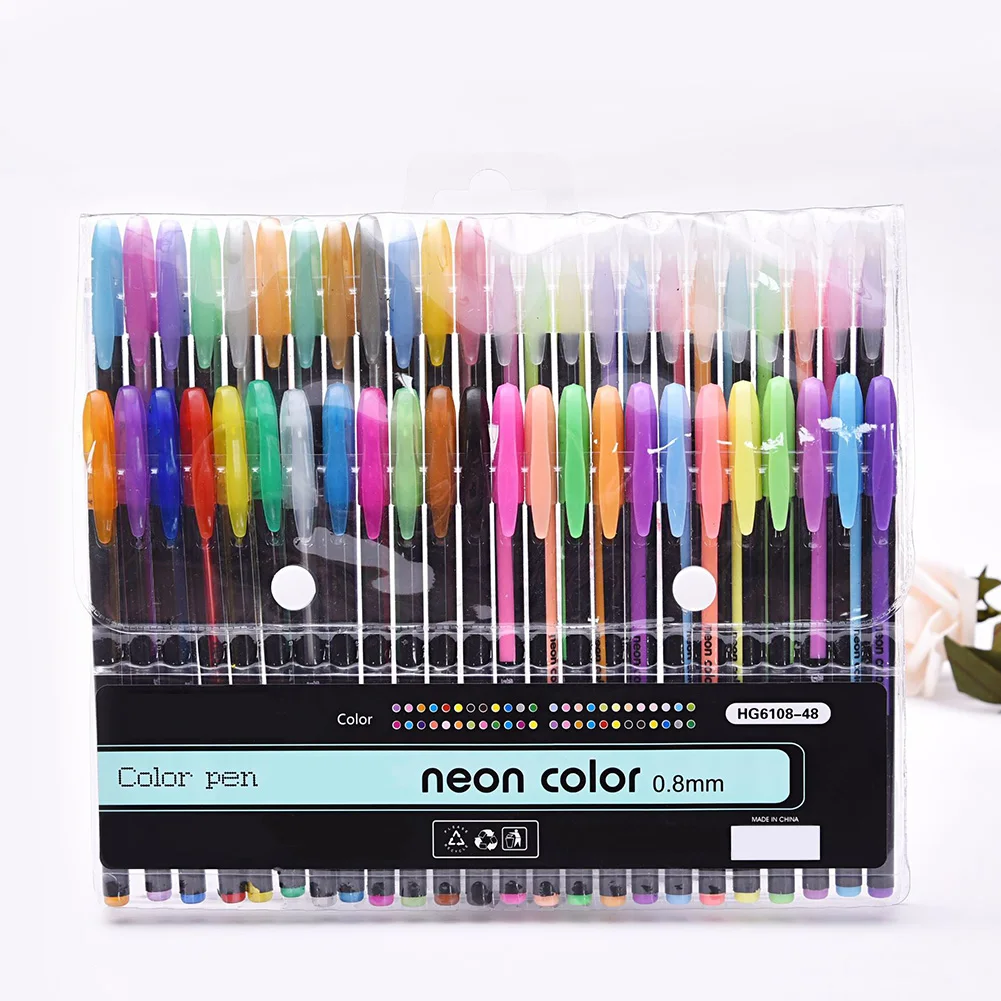 

48pcs/set Gel Pens Set Draw Write Children Smooth Glitter School Supplies Plastic Stationery 0.8mm Tip Graffiti Office Color DIY