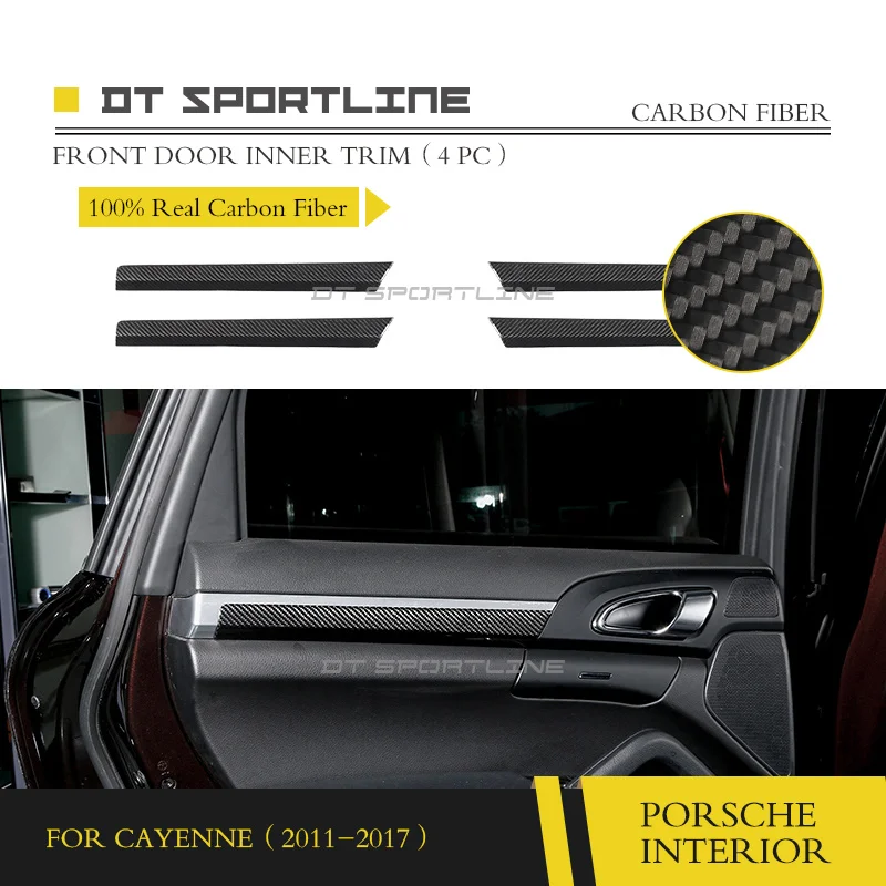 Реальные углеродного волокна внутренняя отделка приборной панели комплект центральной консоли крышка двери отделка LHD интерьера для Porsche Cayenne 958 - Название цвета: Door Handle 4PCS