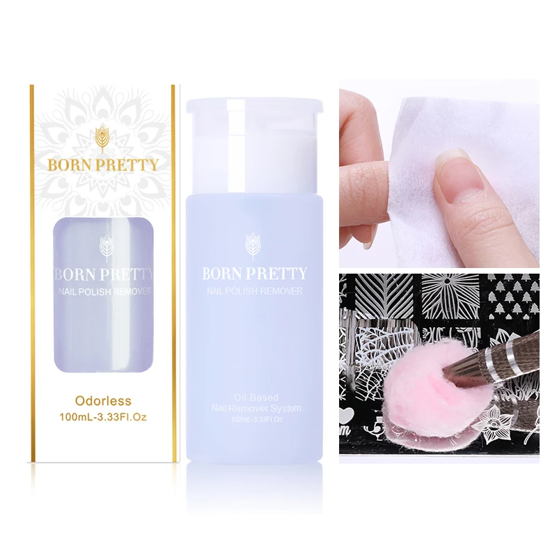 

BORN PRETTY 100ml Odorless Nail Polish Remover Oil Water Based Nonirritating Nail Polish Cleaner Nail Art Remover Tool