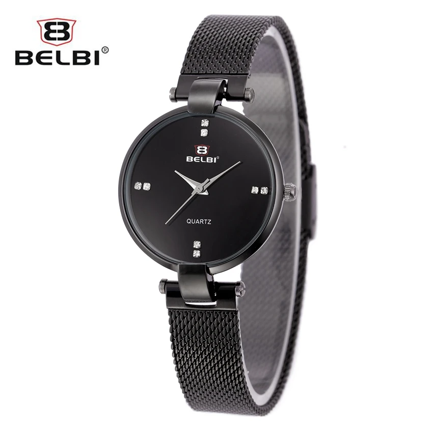 Women Quartz Watch Luxury Brand BELBI Watches Fashion Black Stainless Steel Watches Women Elegant Dress Wristwatch