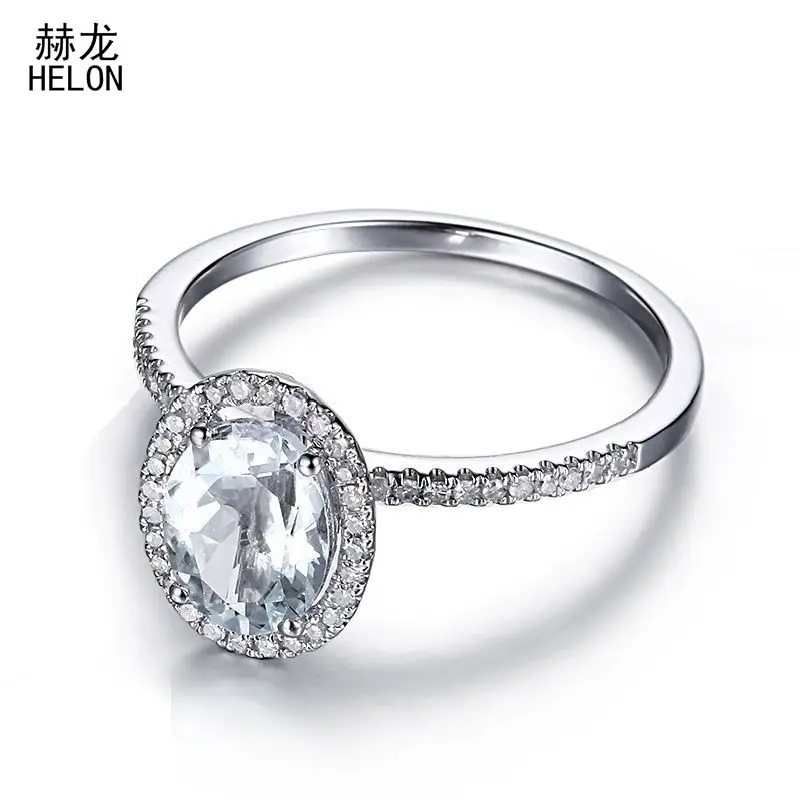 Certified Oval Aquamarine Gemstone Rings Solid 10K White Gold Engagement Diamonds Rings For Women Wedding Trendy Fine Jewelry