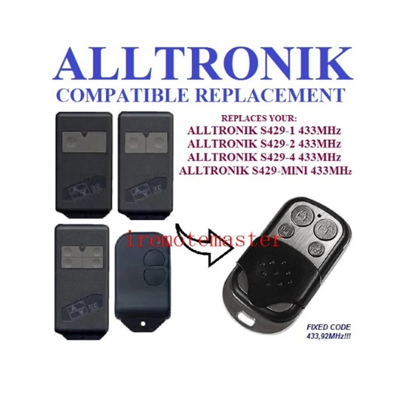 

2pcs For Alltronik replacement remote S429-1 433MHZ,S429-2 433MHZ,S429-4 433MHZ,S429-MINI 433MHZ free shipping
